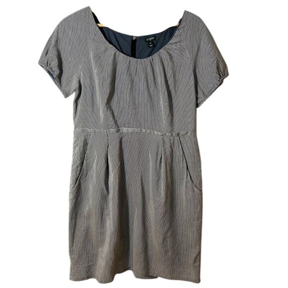 J. CREW FACTORY Gray Grey Career Short Cap Sleeve Stripe Cotton Silk Dress 14 - Picture 1 of 16
